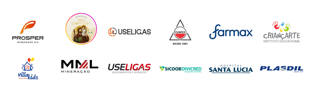 Clientes: Prosper Mineração, São Cristóvão, Useligas, Funfer, Farmax, Criançarte, Villa Kids, MML Mineração, Useligas Equipamentos, Sicoob Divicred, Hospital Santa Lúcia e Plasdil
